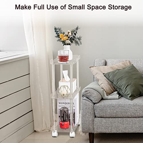 Aquiver Acrylic Slim Storage Cart - 3 Tier Utility Rolling Cart For Kitchen, Bathroom, Laundry Room, Bedroom, Living Room, Office - 15.6'' L X 7'' W X 23.6'' H #TOP3