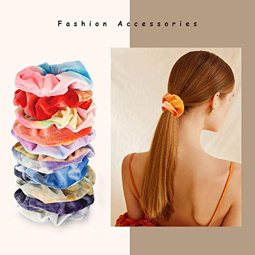 Hair Scrunchies,10 Premium Tie Dye Velvet Scrunchies for Girls Thick Hair in Gradient Color, Cute Hair Styling Accessories Ponytail Holder for Women - Thumbnail 5