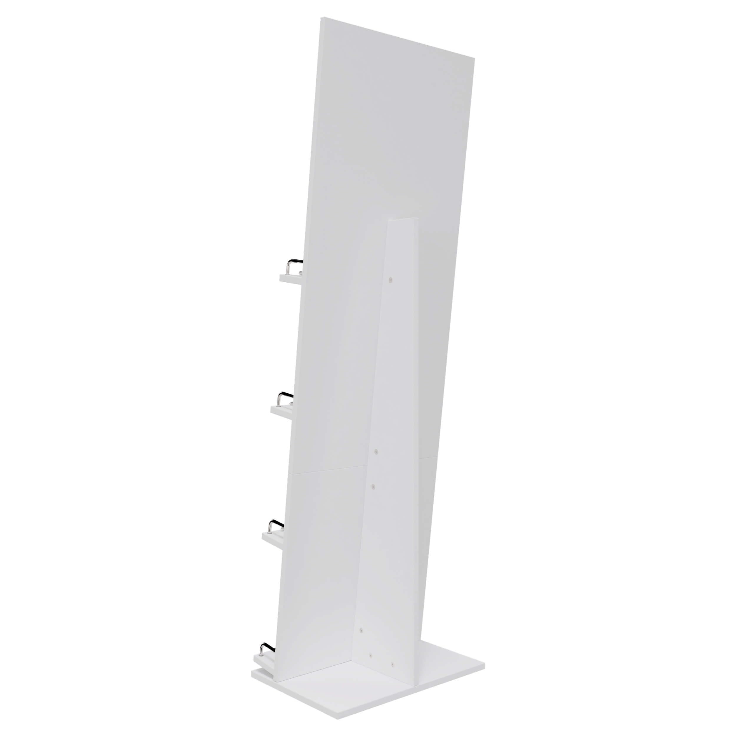 Prospektständer Holz 166x50x38cm, Katalogständer 4 Ablageböden für 8 x DIN-A4, sehr stabiler Broschürenständer, Zeitschriftenständer, Flyerständer inkl. Werbefläche (Weiß, DIN-A4)