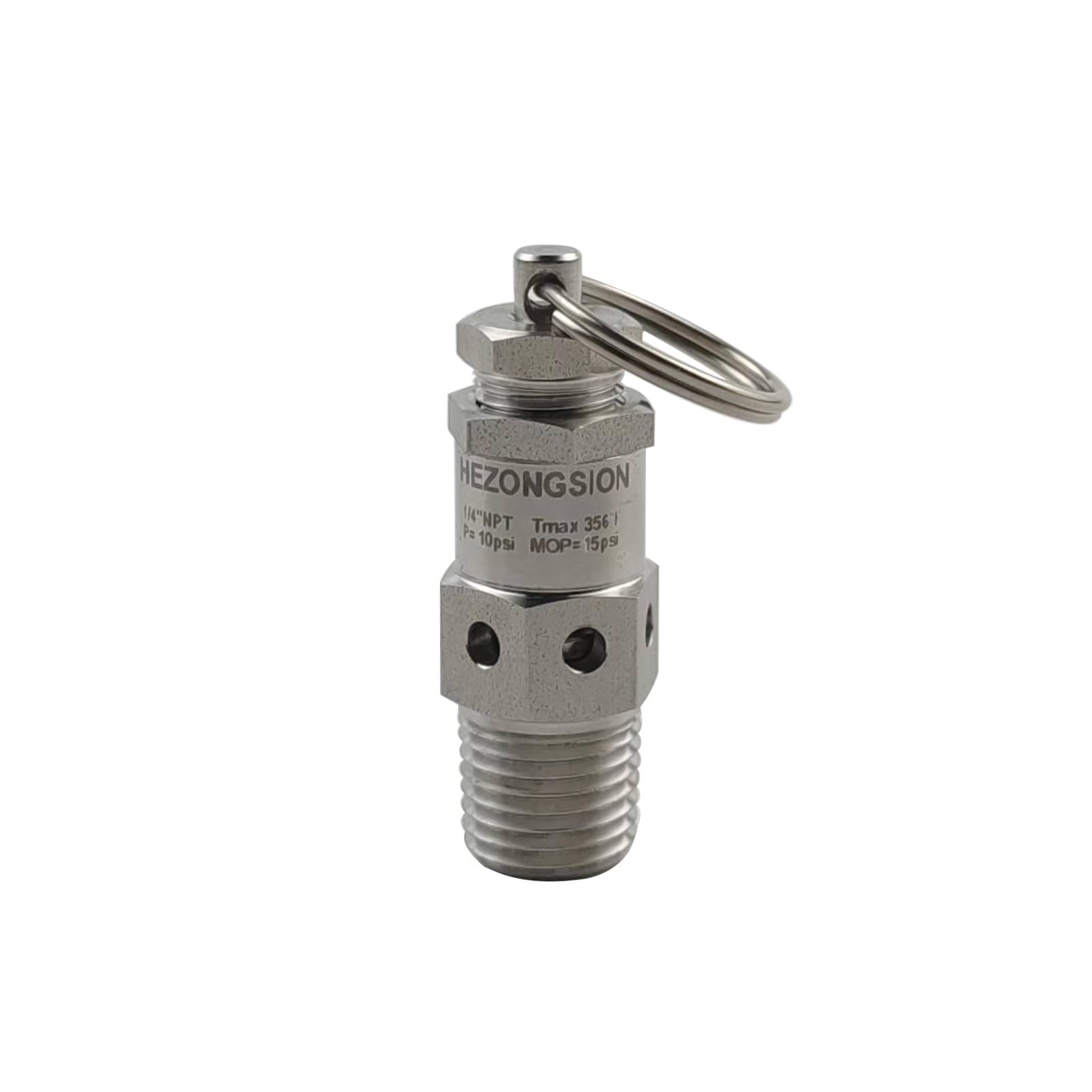 HEZONGSION Mini 1/4" NPT Male Safety Pressure Relief Valve with Lock SS304 Stainless Steel Pop Off valve adjustable Blow Off Valve,10psi Set,Range 0-15psi