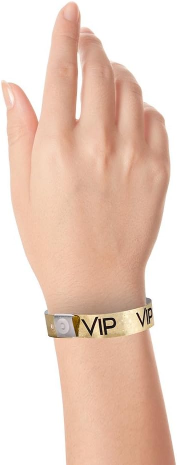 100 WristCo Premium Holographic Gold VIP Plastic Secure Snap Wristbands - 5/8" x 10" - Waterproof, Durable, Tearproof, Wrist Bands Used at Waterparks Concerts Conferences for Security Admission - Image 3