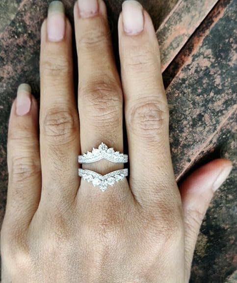 Drizzle Jewels 2.20 Ct Round Cut Lab Created Diamond Prong Set Woman's Enhancer Guard Warp Wedding Ring 14K White Gold Finish