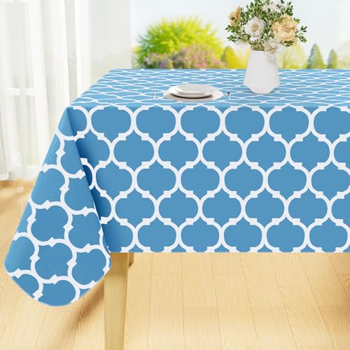 Image of Smiry Rectangle Table Cloth, Flannel Backed Vinyl Tablecloth, 54 inchx120 inch | Waterproof Plastic Tablecloths, Wipeable Table Cover for Dining, Indoor and Outdoor (Light Blue)
