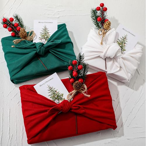 Tudomro 3 Pack 24'' Reusable Christmas Gift Wrap Cloth with