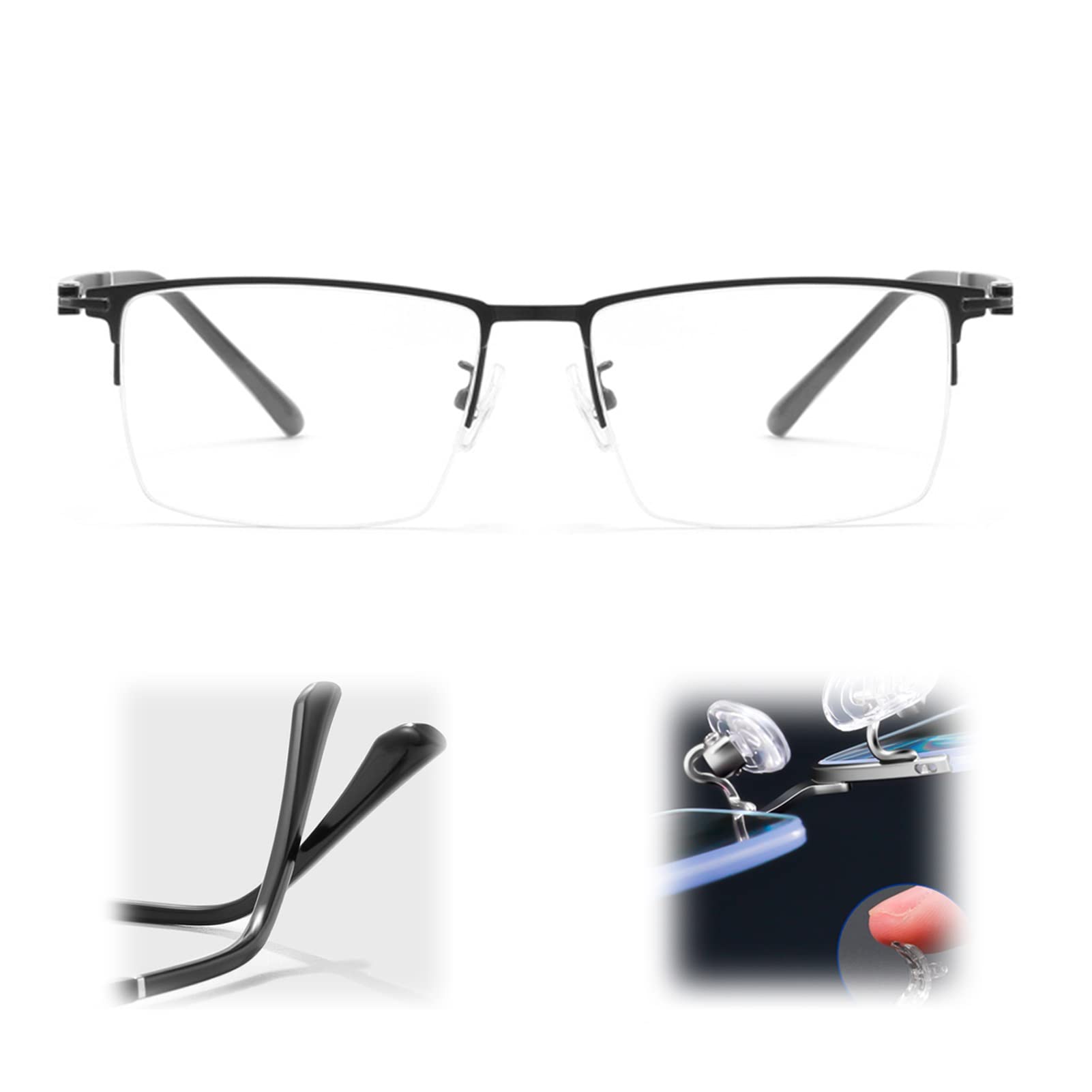 Anti Blue Light Okulary do Czytania, Stylowa Okulary Półokulary, Metalowe Okulary dla Mężczyzn (Color : Noir, Size : 3.5)