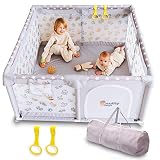 Nutty Toys Baby & Toddler Playpen - Safe & Sturdy Design | Extra Cushioning, Pull Rings, Large Pocke