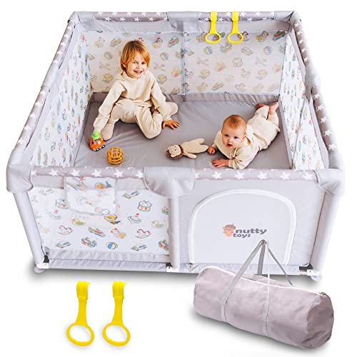 Nutty Toys Baby & Toddler Playpen - Safe & Sturdy Design | Extra Cushioning, Pull Rings, Large Pocket & Carry Bag | Fast Assembly 50X50 Big Play Pens For Babies And Toddlers, Large Area Kids Play Yard #TOP29