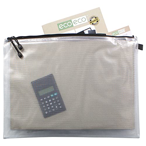 eco-eco A3 90% Recycelt Twin Tasche Klar Transparente Starke Tasche mit Schwarzem Reißverschluss
