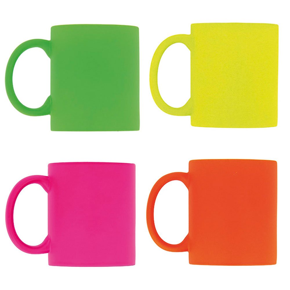 Ebuygb Mixed 1292399 Pack Of 4 Bright Fluorescent/Neon Mug For Tea And Coffee, Ceramic, 310Ml