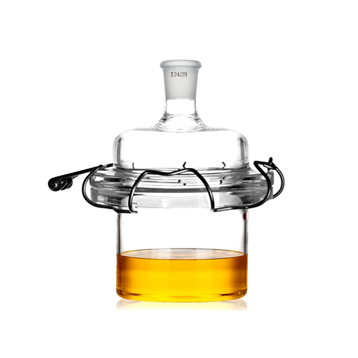 Flat Bottom Glass Reactor Single Neck 24/29 Lab Reaction Vessel W/Steel Clamp & 1-Neck Lid