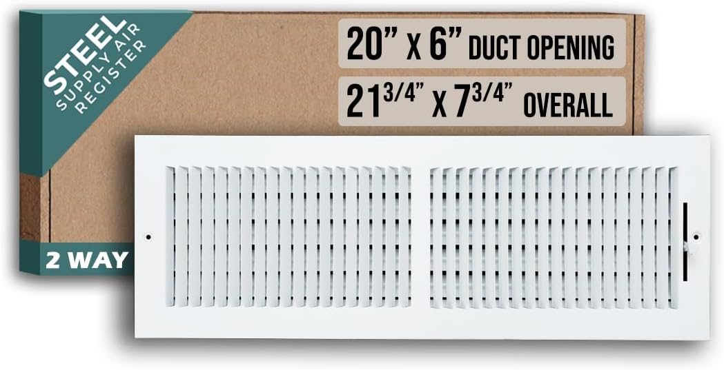 Fits 20x6 Duct Opening 2 Way Steel Air Supply Diffuser by Handua | Register Vent Cover Grille for Sidewall and Ceiling | White | Outer Dimensions: 21.75" X 7.75"