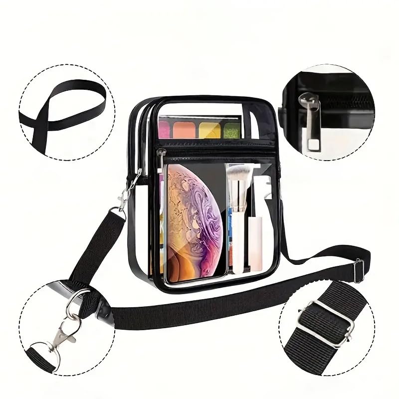 Clear Crossbody Purse with Adjustable Black Strap - 5.9in*7.9in PVC, Easy-Clean, Stylish Accessory with Front Zip Pocket, Crossbody Bag3