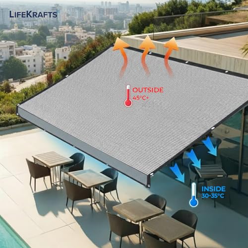 Image of LifeKrafts Aluminium Shade Net - Heavy Duty 95% UV Sun Protection|Garden,Terrace,Balcony & Greenhouse Shade Net |Aluminium Eyelets & Reinforced Border|Durable Outdoor Shade Netting(2Mtr x 3Mtr)