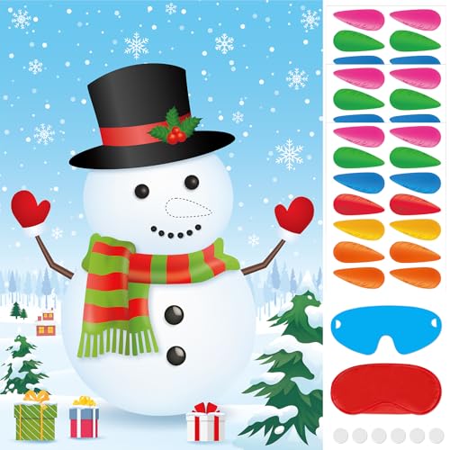 Hxezoc Pin the Nose On The Snowman with 42pcs 6 Colors Carrot Nose Stickers Christmas Party Games Xmas Party Favor Supplies for Kids Adults