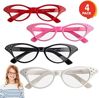 ArtCreativity Retro Cat Eye Glasses with Rhinestones - Pack of 4 - Vintage