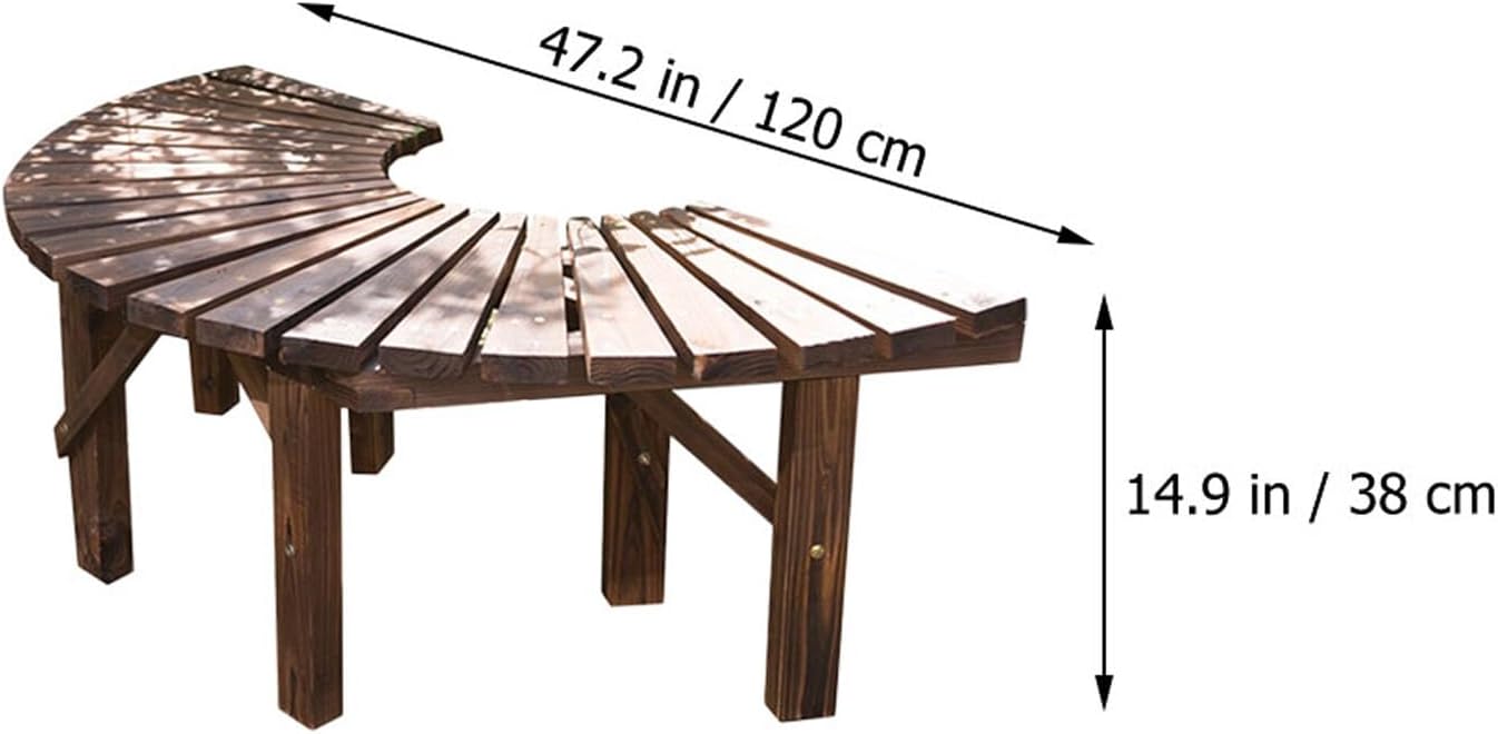 Luxshiny Solid Wood Outdoor Bench with Flowerpot Rack, Semi-Circle Multi-Purpose Wooden Plant Pot Stand for Patio, Garden, Balcony, and Courtyard Seating