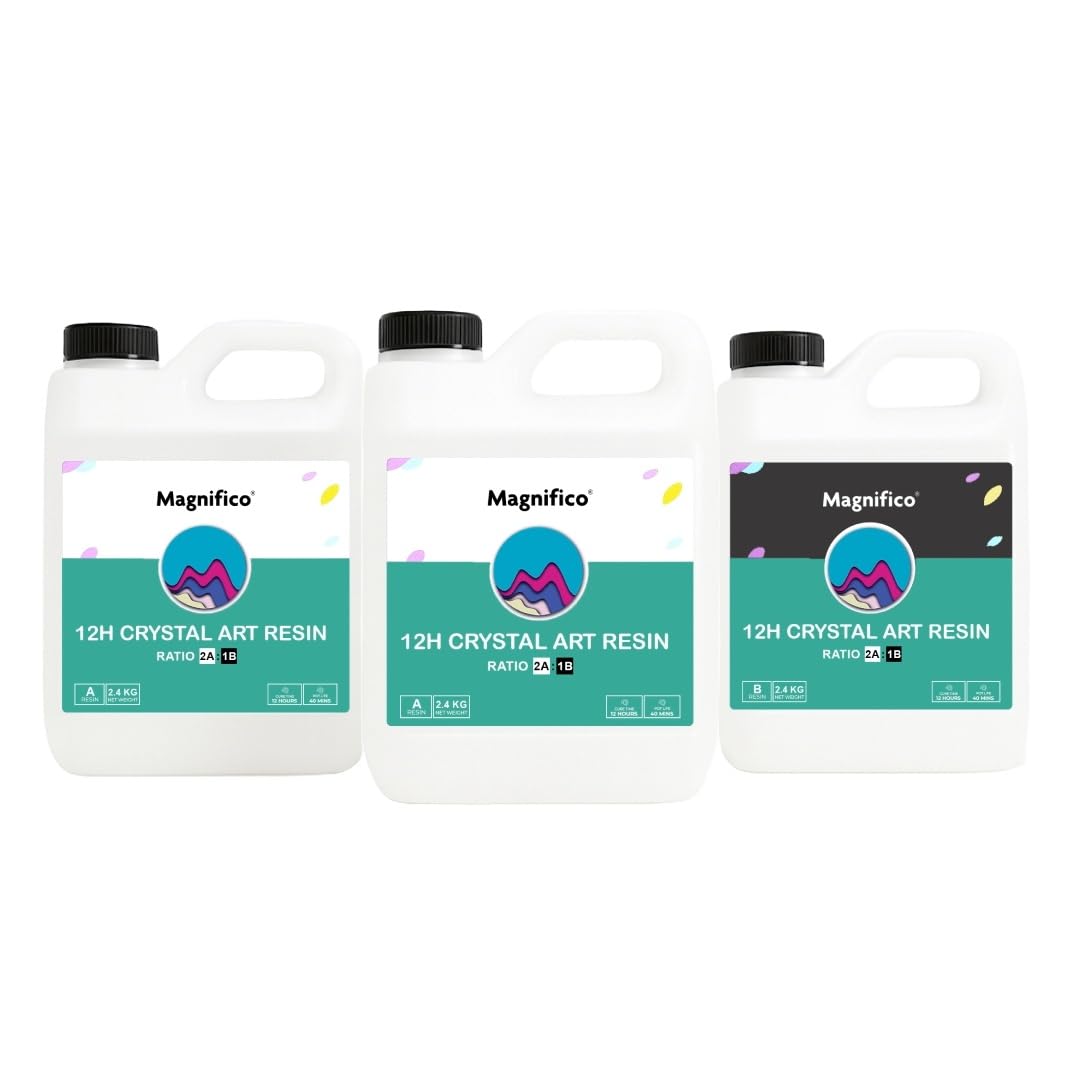 Magnifico 12H Resin | Clear UV-Resistant Epoxy Resin Art Kit (2:1), Crystal Clear, High Gloss, Protective Coating for Wood, Artwork, Furniture, Durable Finish. (7.2 KG)