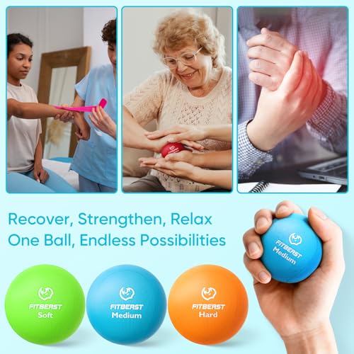 Image of FitBeast Grip Strength Trainer, Finger Exerciser, Stress Balls for Adults 6-Piece Set, Hand Therapy for Strength, Recovery & Stress Relief, Forearm Strengthener for Men, Women & Seniors