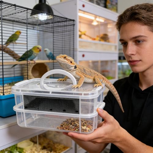 Mehlwürmer Zuchtbox- ABS 27x19x18cm | Klar Feinmaschig Futterhabitat, Mehlwurm Bauernhof Container | Züchterbox für Zuckergleiter Reptilien Vogel Huhn Bartdrache Verwendung-2