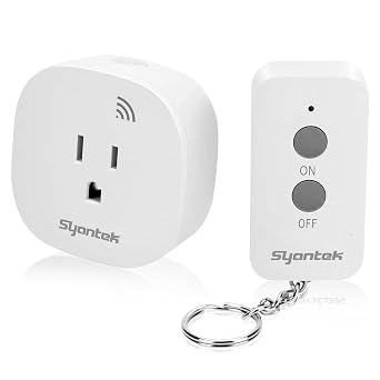 Syantek Remote Control Outlet Wireless Light Switch for Household Appliances, 200ft Long Range Remote Outlet Switch, 15A/1875W High Power Mini Electrical Plug,, White 1 Outlet + 1 Remote