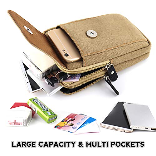 KSIBNW 7"Heuptas voor Mannen Canvas Riem Portemonnee Tas met 3 Zakken Heuptas Heuptasje Waterdichte Tactische Telefoonhouder Portemonnee Outdoor Heuptas met Riemclip voor maximaal 7 inch Telefoon - Image 4