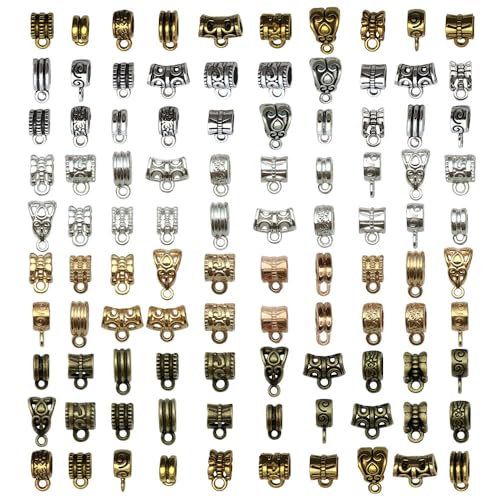 Youdiyla 100pcs Clasp Bail Beads Charms,Bail Tube Beads, Loose Spacer Bead,Bead Hanger Charm for Jewelry Making DIY Necklace Bracelet (Mix 5color) SN856