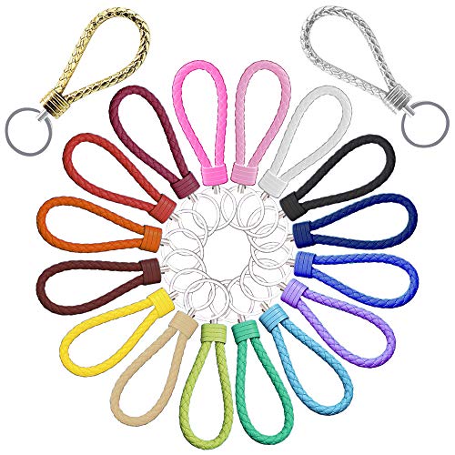 18 Pcs Colorful Braided Leather Key Chain, Weave Leather Strap Key Ring, Braided Rope Strap Weave Key Ring Key Chain for Motorcycles Scooters Cars SUV Key Holder (18 Pcs)