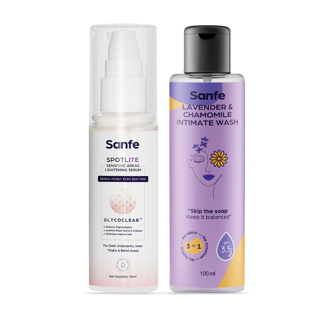 Sanfe Intimate Care Kit with Intimate Wash & Lightening Serum | For Dark underarms, Thighs, Knees & Bikini Area