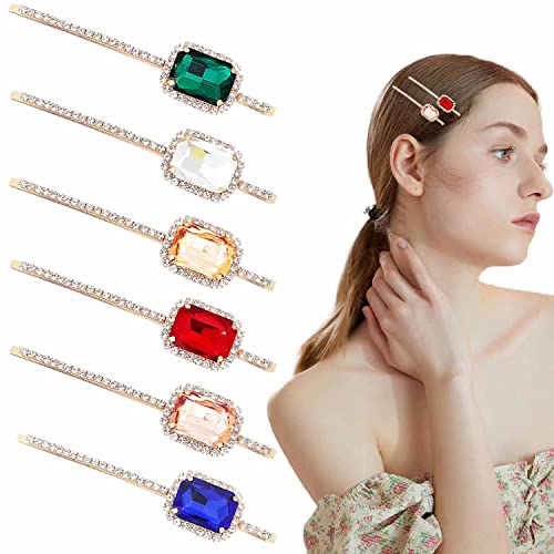 6 Pcs Retro Crystal Hair Pins Hair Slides Clips Vintage Decorative Bobby Pins Hairpins Hair Styling Tools Accessories For Women And Girls (Square Crystal) #TOP29