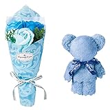 プレゼント 花 ソープフラワー くま うさぎ タオル & シャボンフラワー セット 卒業式 ブーケ 花束 ソープ ミニブーケ タオルセット 誕生日 母の日 プチギフト 退職祝い お供え お悔み フラワーギフト おしゃれ 可愛い SF-GM-4831-BL (くま, ブルー)