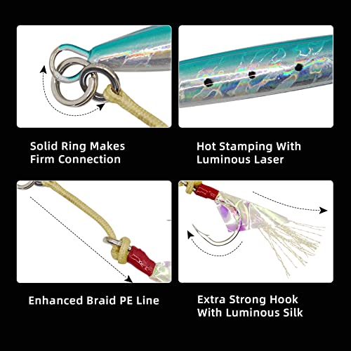 Squid Trap Fishing Jigs With Flat Bkk Hooks Saltwater Fast Fall Lead Metal Jigging Lures Vertical Jigs With 200G 300Lbs Assist Hooks 3/0 For Tuna Grouper Snapper Striper Salmon Kingfish #TOP3