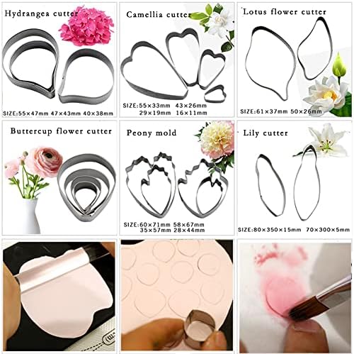 KALAIEN 6 Sets Gumpaste Flower Cutter Set Fondant Flower Cookie Cutter Sugarcraft Flower Making Tool for Wedding,Birthday Cake Decorating 18pcs