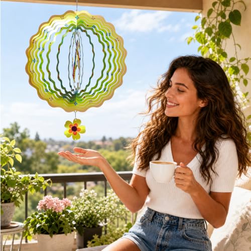 IDEA SHOW Cat Wind Spinners for Outside, 3D Kinetic Metal Hanging Yard Art Decor with Flower Pendant, Colorful Stainless Steel Garden Outdoor Decorations for Patio Lawn, Gifts for Cat Lovers Women Mom by IDEA SHOW - Used condition - Image 9