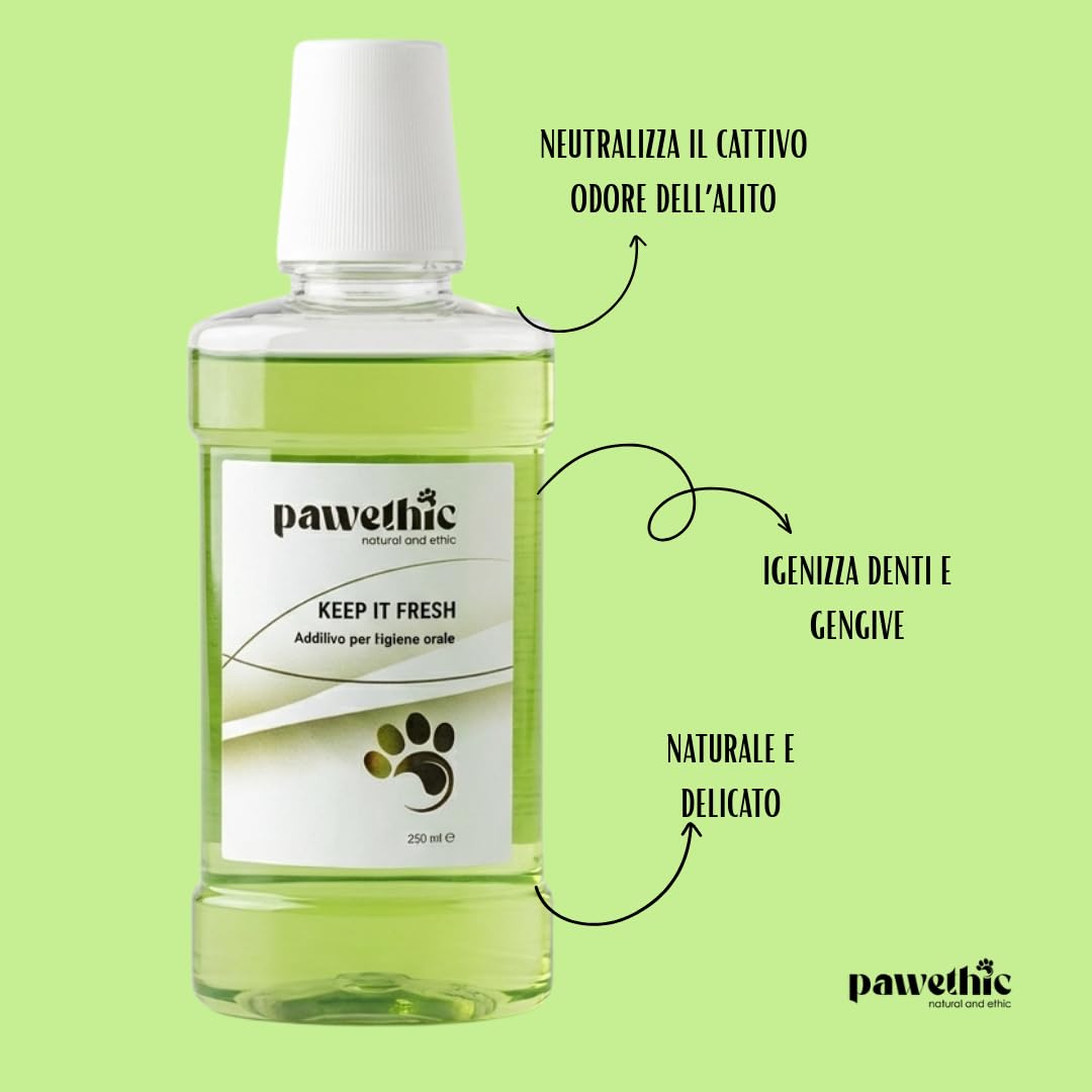 Pawethic Keep it fresh additivo per l'acqua per una corretta igiene orale negli animali- scioglie placca e tartaro - 250ml