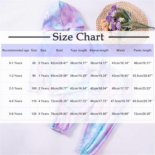 Kids Tie Dye Sweatsuit Toddler Girls 2 Piece Tracksuit Hooded Sweatshirt and Sweatpants Athletic Jogging Outfit for 0-6 Years3