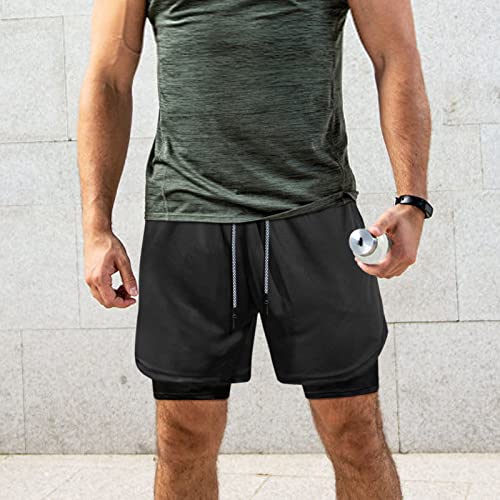 Fasker Mens Workout Shorts, 2 In 1 Mesh Quick Dry Athletic Shorts 7" Gym Yoga Running Shorts With Pockets,Black,M #TOP6