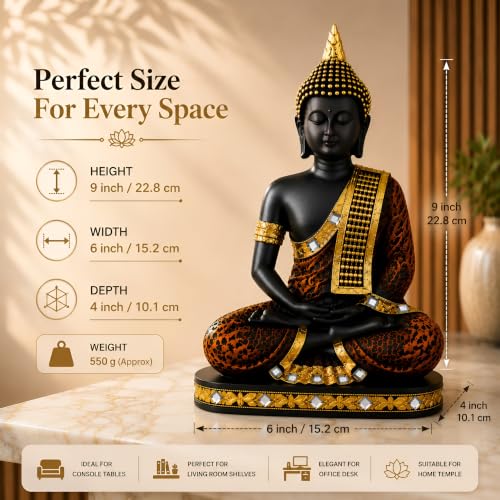 Image of PulGos 23cm Meditating Buddha Idol Statue with Led Candle, Modern Resin Art