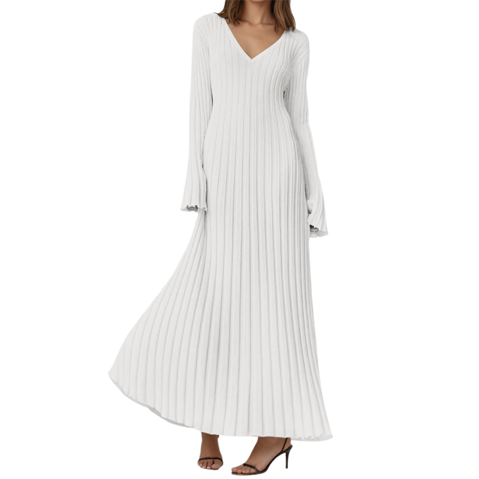 Vestido Largo Elegante De Punto con Cuello Alto Estructura Acanalada Diseño Ajustado Ropa Informal Adelgazante Ajuste En La Cintura