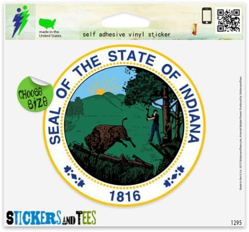 Adhesivo de vinilo para parachoques de automóvil con sello del estado de Indiana, 2 x 2 pulgadas