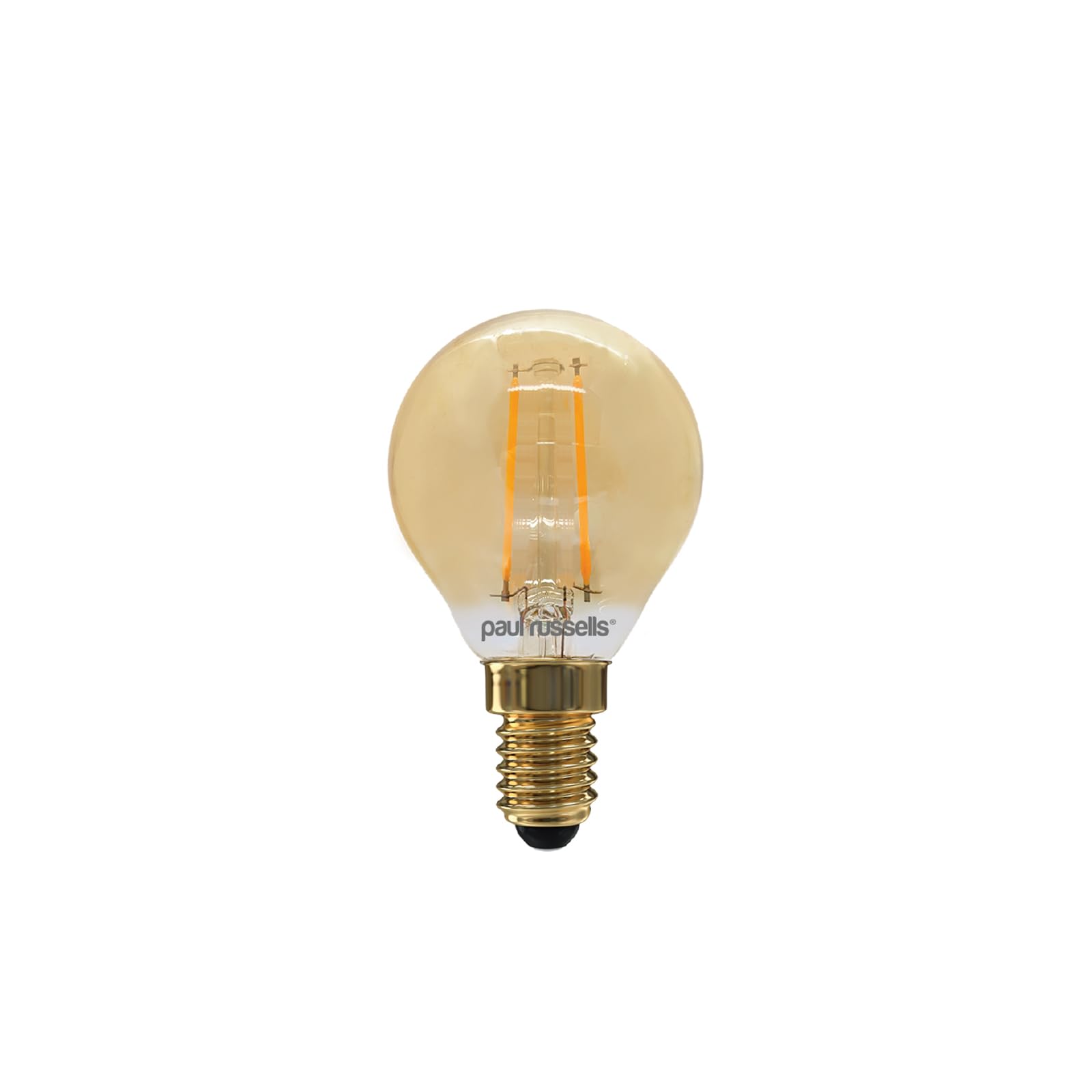 paul russells E14 Small Edison Screw LED Filament - Pack of 1 – 2.5Watt 20W Equivalent 200LM Lumen 2200K Amber SES Golf Ball G45 Bulbs – Home Décor Energy Saving Non-Dimmable Light – Extra Warm White