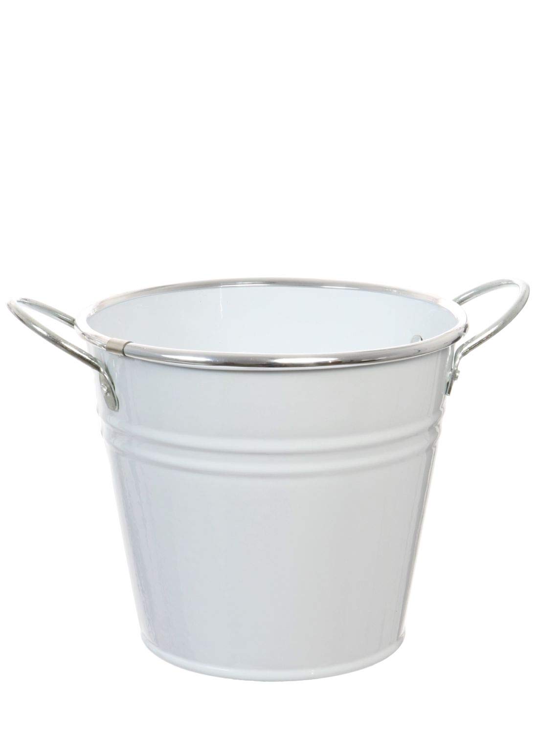 Vintage Metal Mini Bucket Country Kitchen Home Accessory Planter Vase in 2 Pastel Colours with chrome lip 12.5cm Green or White (White)