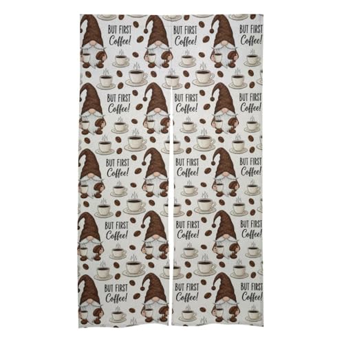MUMEHAZ Blackout Door Curtain But First Coffee Gnome Window Treatment