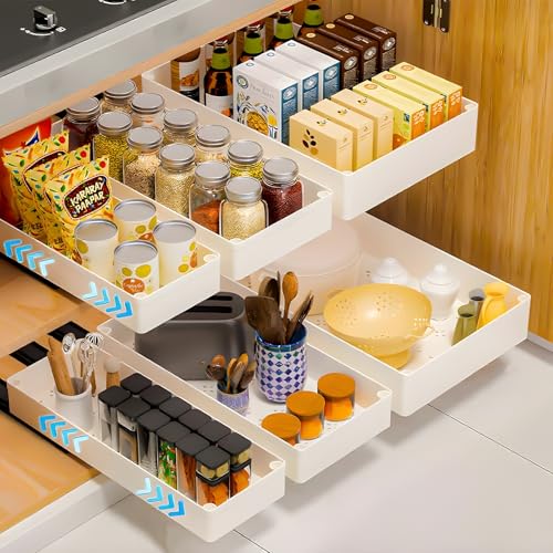 NEMMXUB 3 Piezas Cajones Extraibles Para Cocina, Cajones Deslizantes Para Cocina, Bandeja Extraible Armario Cocina, Organizador de Cajones, no Requiere Taladrar Ni Clavar, Bandeja Extraible Armario