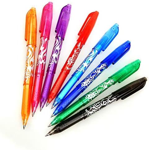 QTQYQJ Erasable Gel Pens - Heat Erase Pens for Fabric,8 Pack Assorted Color Inks Pens & 8 Pen Refill,0.5mm Fine Point Refillable Ball Pen Gel Ink Rollerball Pens Rocketbook Pens