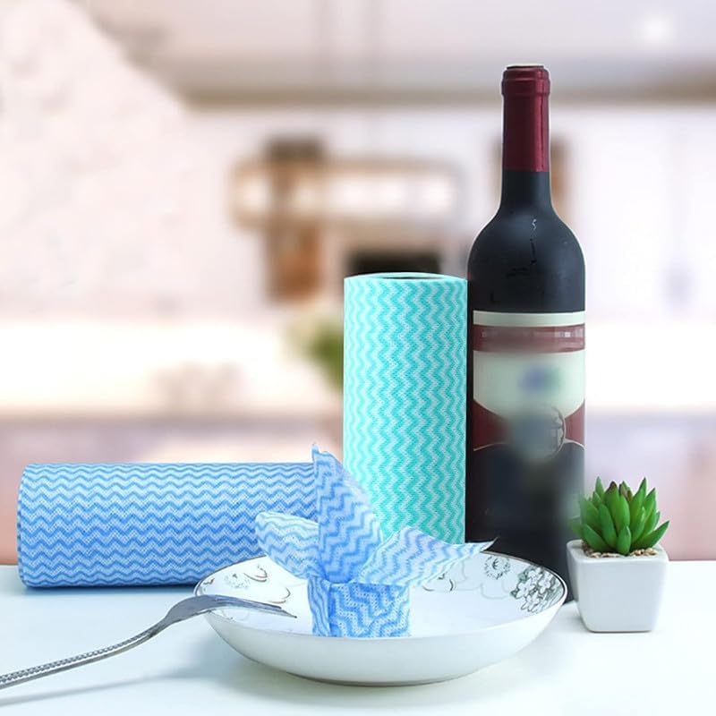 Image of Non-Woven Kitchen Towel Roll | Blue | 240 Pulls | 80 Pulls x 3 Rolls | Washable, Eco-Friendly, Disposable Cleaning Towels for Home, Office, and Kitchen Use | Soft & Highly Absorbent