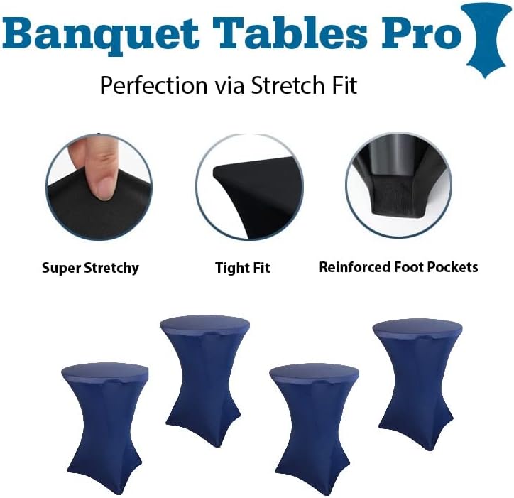 Miniatura 2 de Paquete de 4 manteles ajustables de elastano de 32 pulgadas x 43 pulgadas de alto para mesas plegables de altura de barra (4, azul marino)