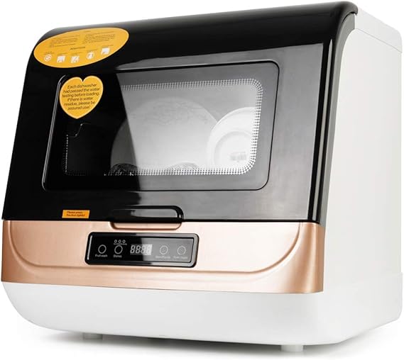 HAIMIM Portable Countertop Dishwasher,4 Washing Programs, Air-Dry Function and LED Light for Small Apartments, Dorms and RVs (Golden)