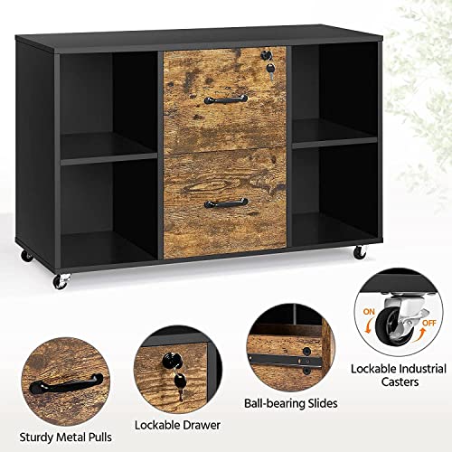 Zakmir Rolling File Cabinet With 2 Drawers, Black/Antique Brown #TOP4