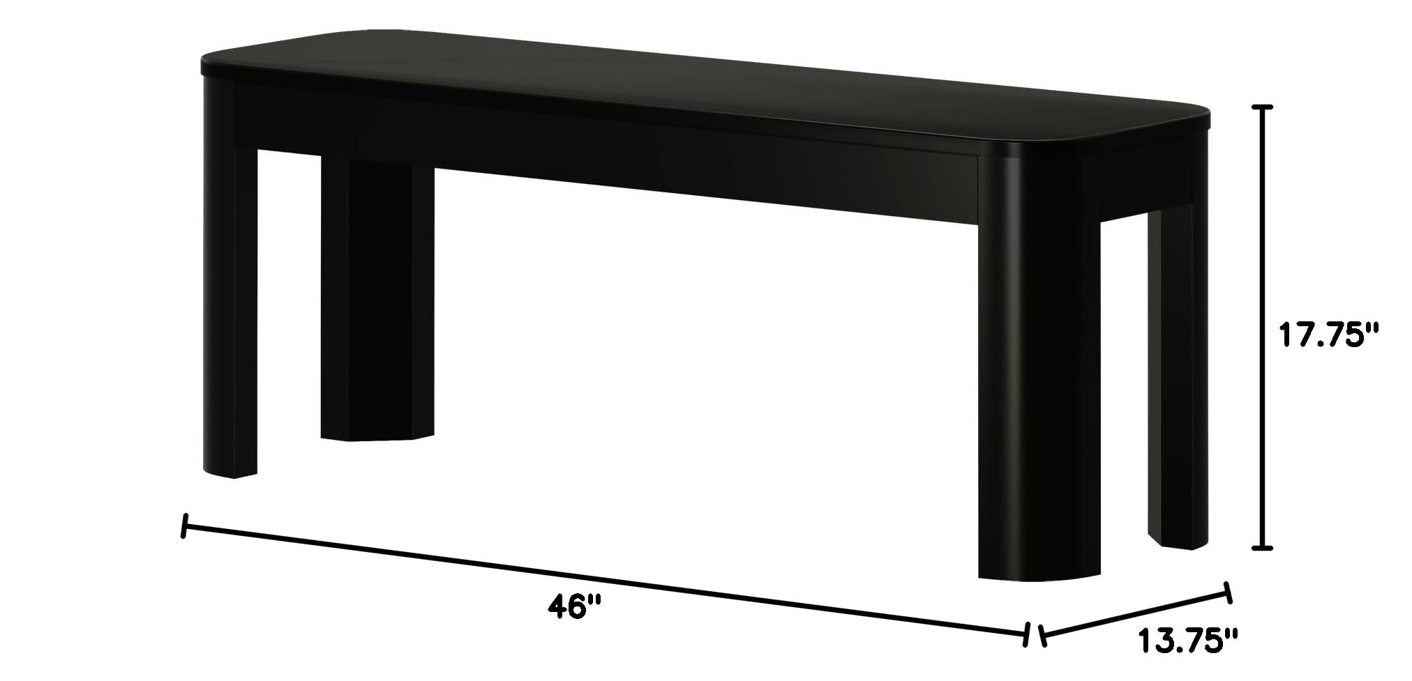 Plank+Beam Contour Dining Bench, 46 Inch, Black | Non-Toxic Finishes, Easy Assembly, Modern Style, Quick Setup, Solid Wood