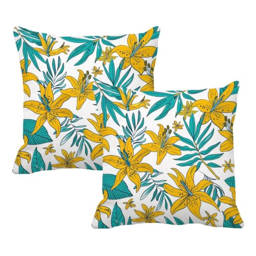 Housses de coussin 80x80 aspect lin imperméable de qualité supérieure jaune - 2